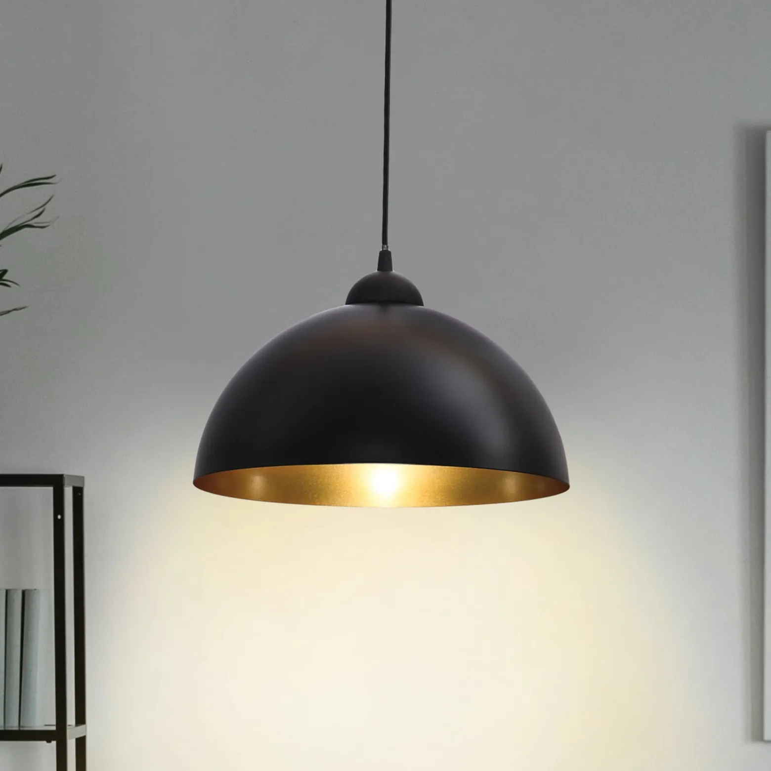 Hängelampe Goldi 2er-Set, schwarz/gold, Ø 30 cm, Metall, E27