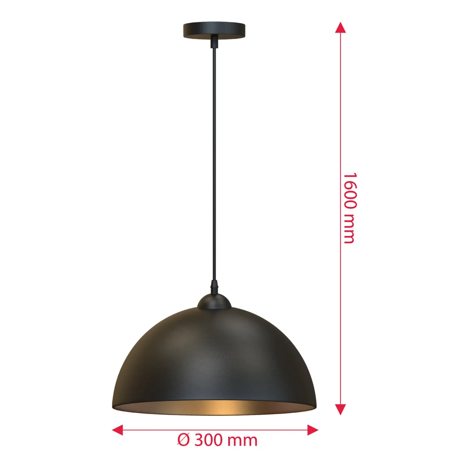 Hängelampe Goldi 2er-Set, schwarz/gold, Ø 30 cm, Metall, E27