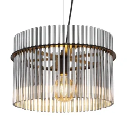 Hängelampe Gorley, rauchgrau/schwarz, Ø 40 cm, Glas, E27