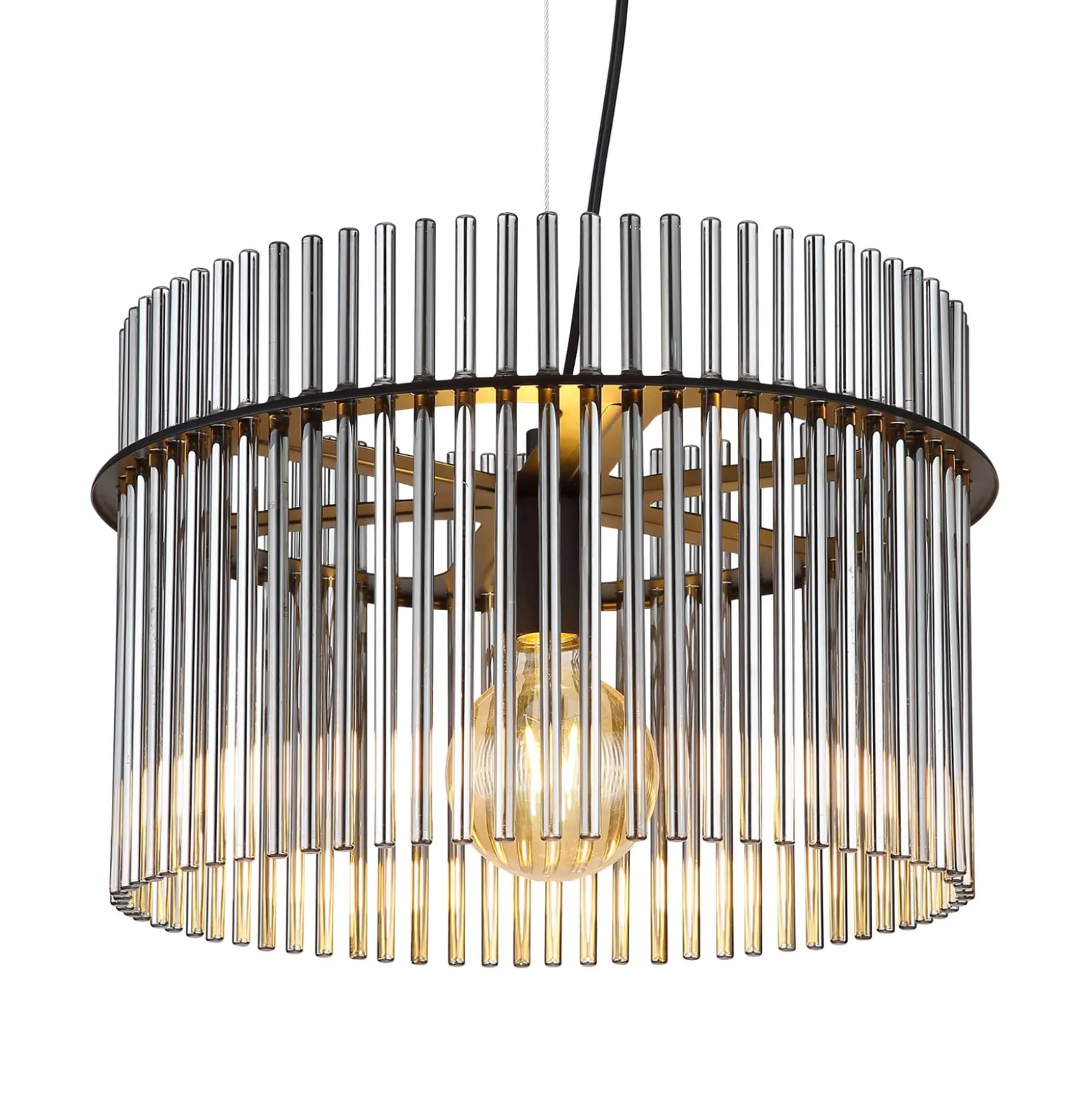 Hängelampe Gorley, rauchgrau/schwarz, Ø 40 cm, Glas, E27
