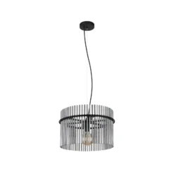 Hängelampe Gorley, rauchgrau/schwarz, Ø 40 cm, Glas, E27