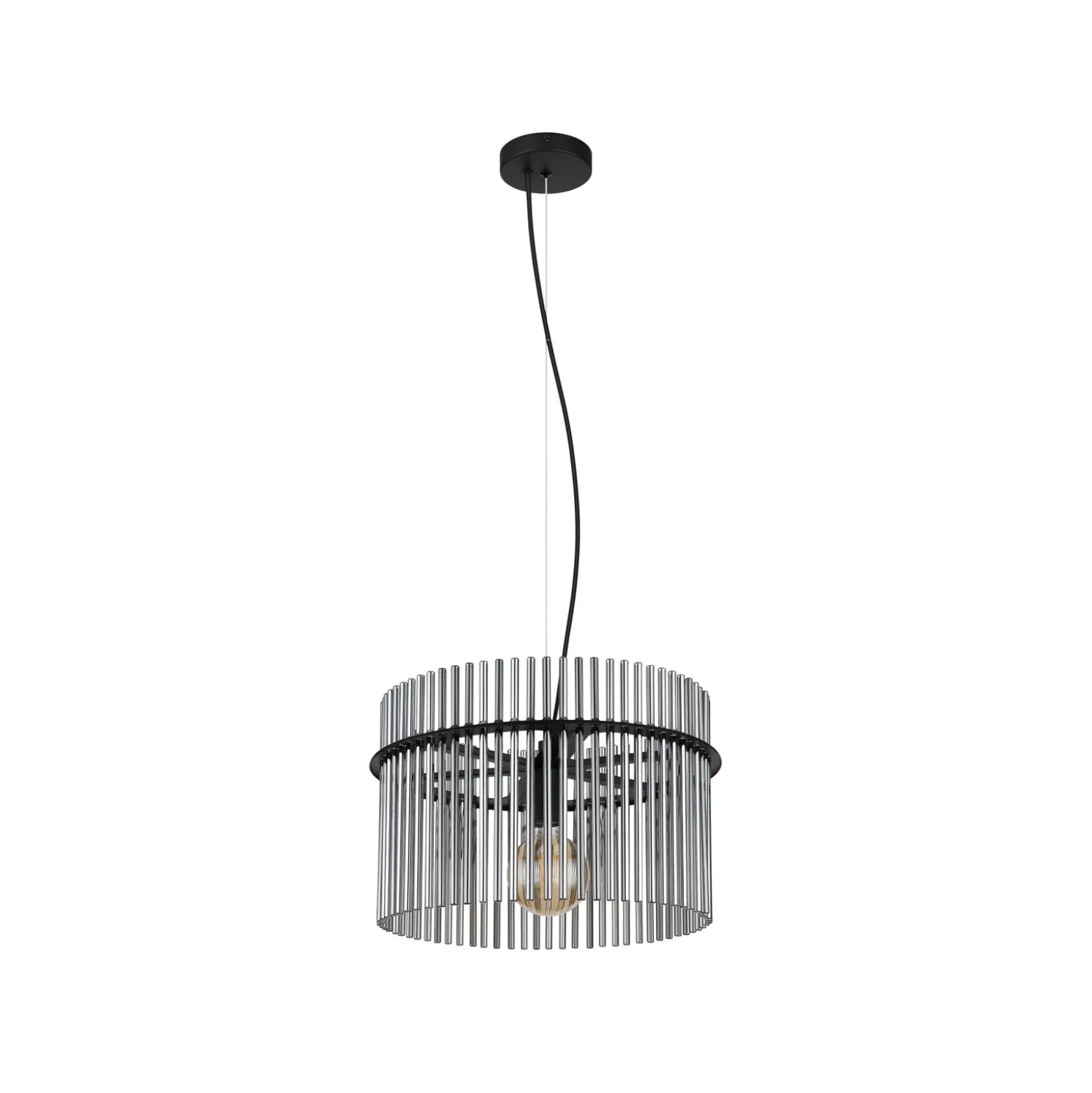 Hängelampe Gorley, rauchgrau/schwarz, Ø 40 cm, Glas, E27