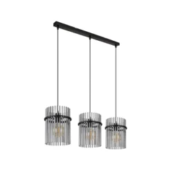 Hängelampe Gorley, rauch/schwarz, 3-flg., 80 cm, Glas, E27