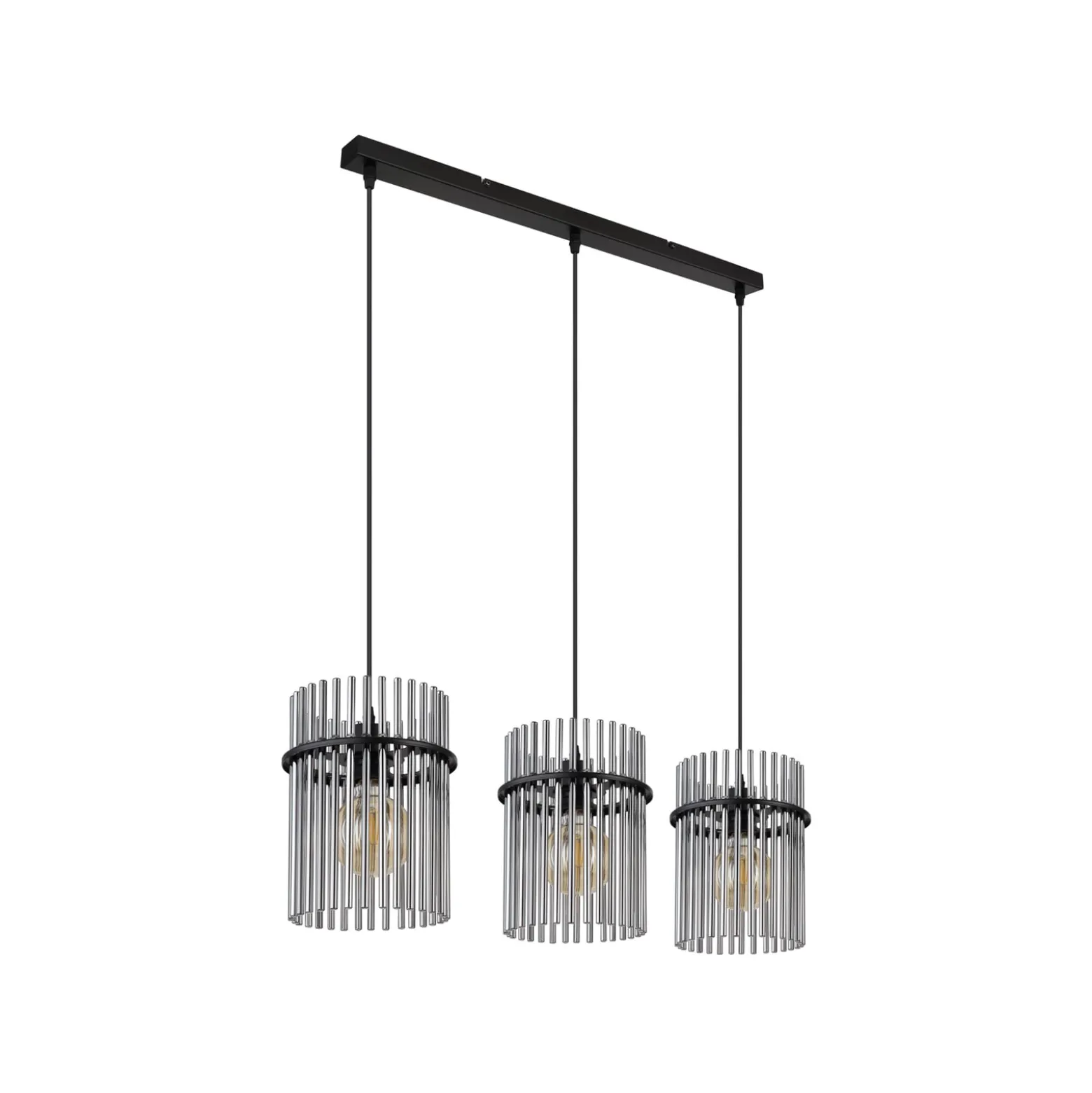 Hängelampe Gorley, rauch/schwarz, 3-flg., 80 cm, Glas, E27