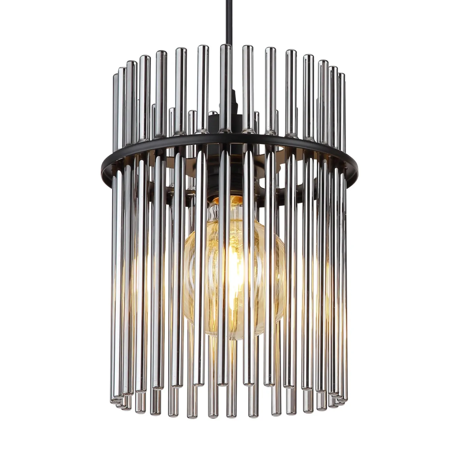 Hängelampe Gorley, rauch/schwarz, 3-flg., 80 cm, Glas, E27