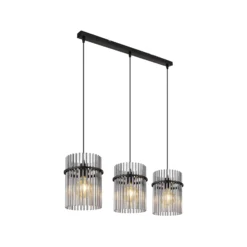 Hängelampe Gorley, rauch/schwarz, 3-flg., 80 cm, Glas, E27