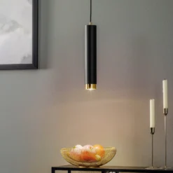 Hängelampe Kumo lang schwarz/gold einflammig