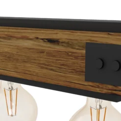 Hängelampe Layham, schwarz/holz hell, Länge 96 cm, 5-flg.