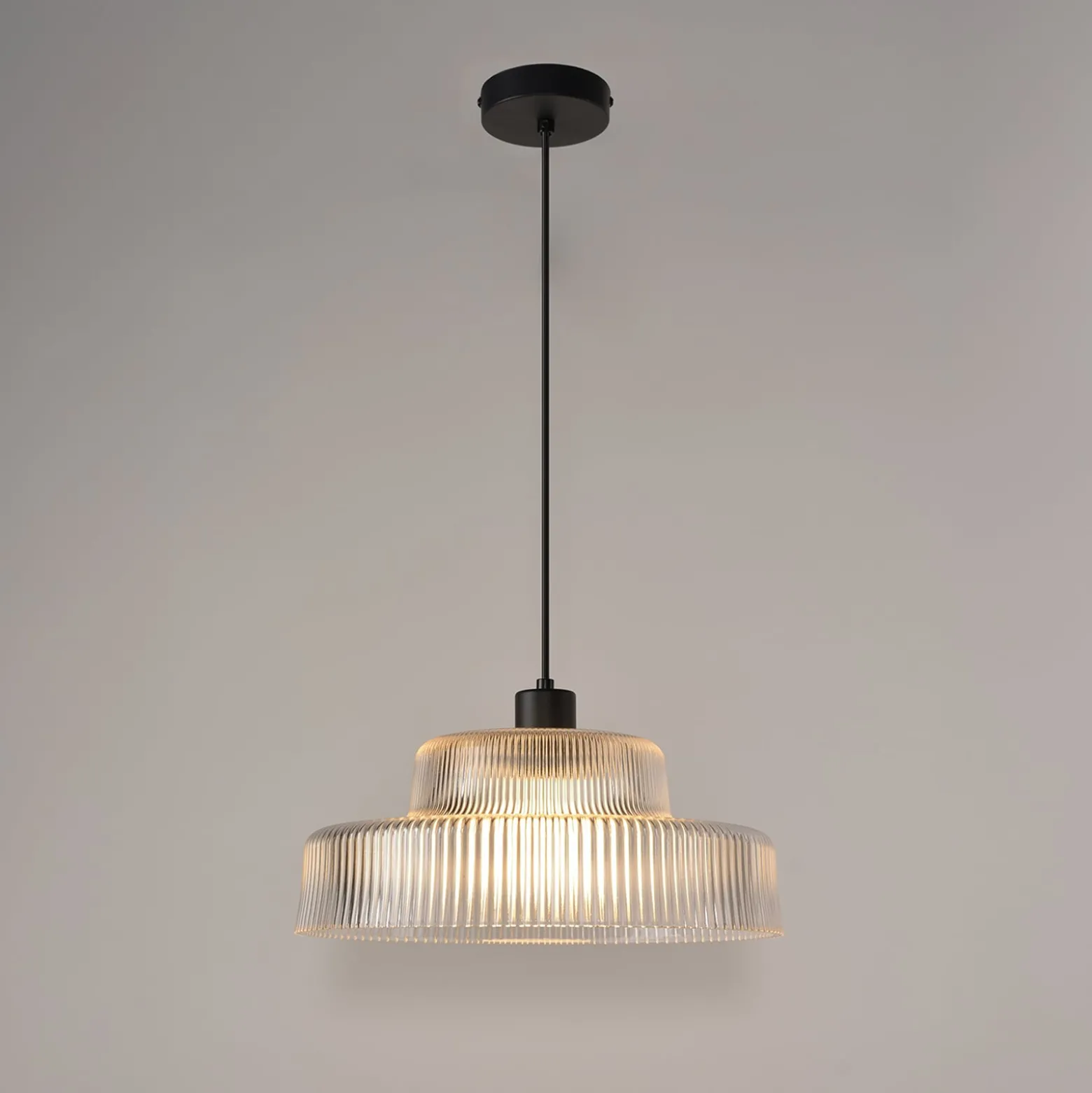 Hängelampe Lorenzo, klar/schwarz, Ø 35 cm, Glas