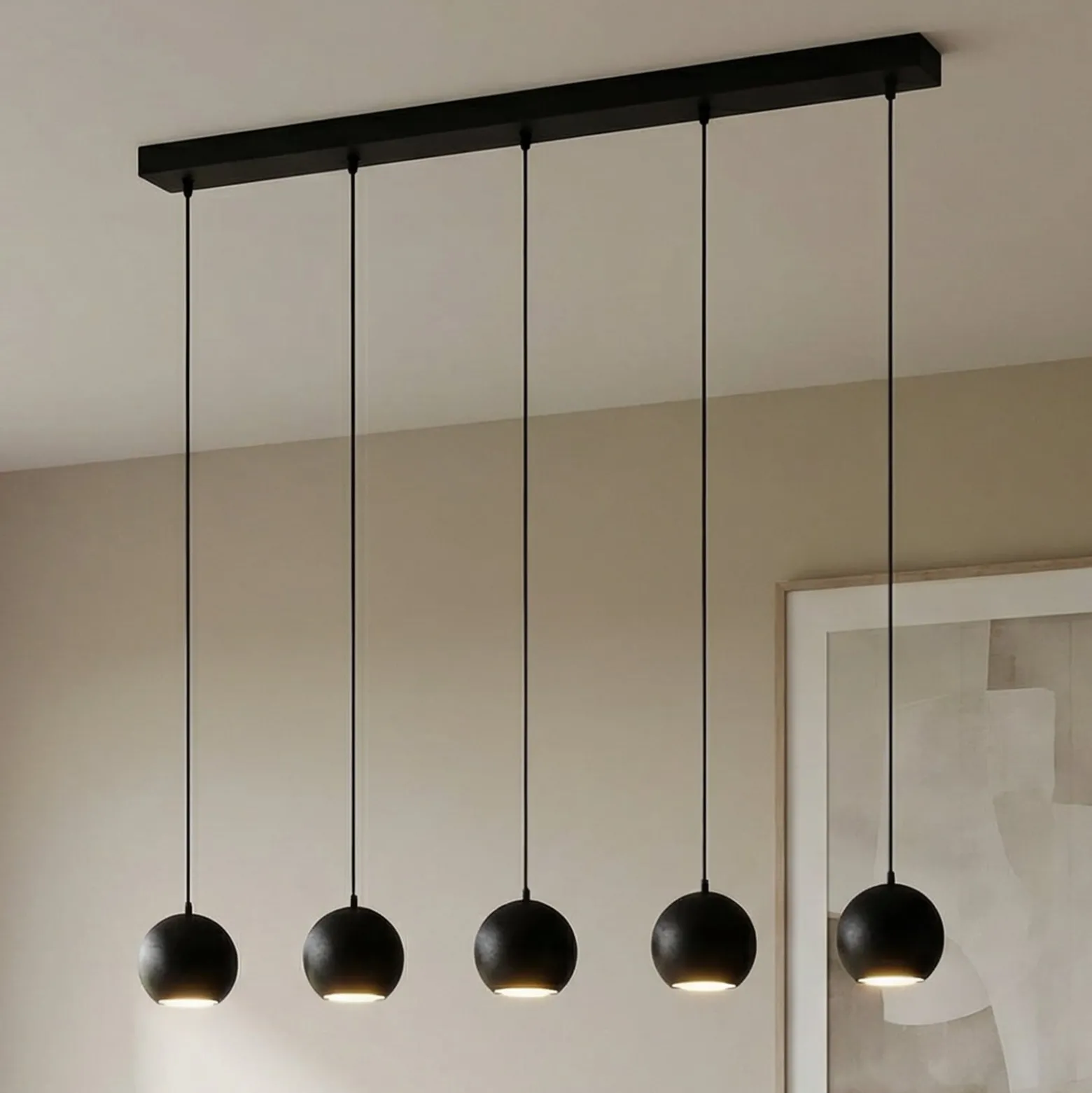 Hängelampe Midway, schwarz, 5-flammig, 105 cm lang, GU10