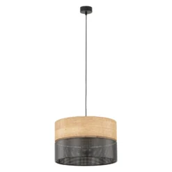 Hängelampe Nicol, schwarz/Holzoptik, Ø 38 cm, 1-flg. 1 x E27
