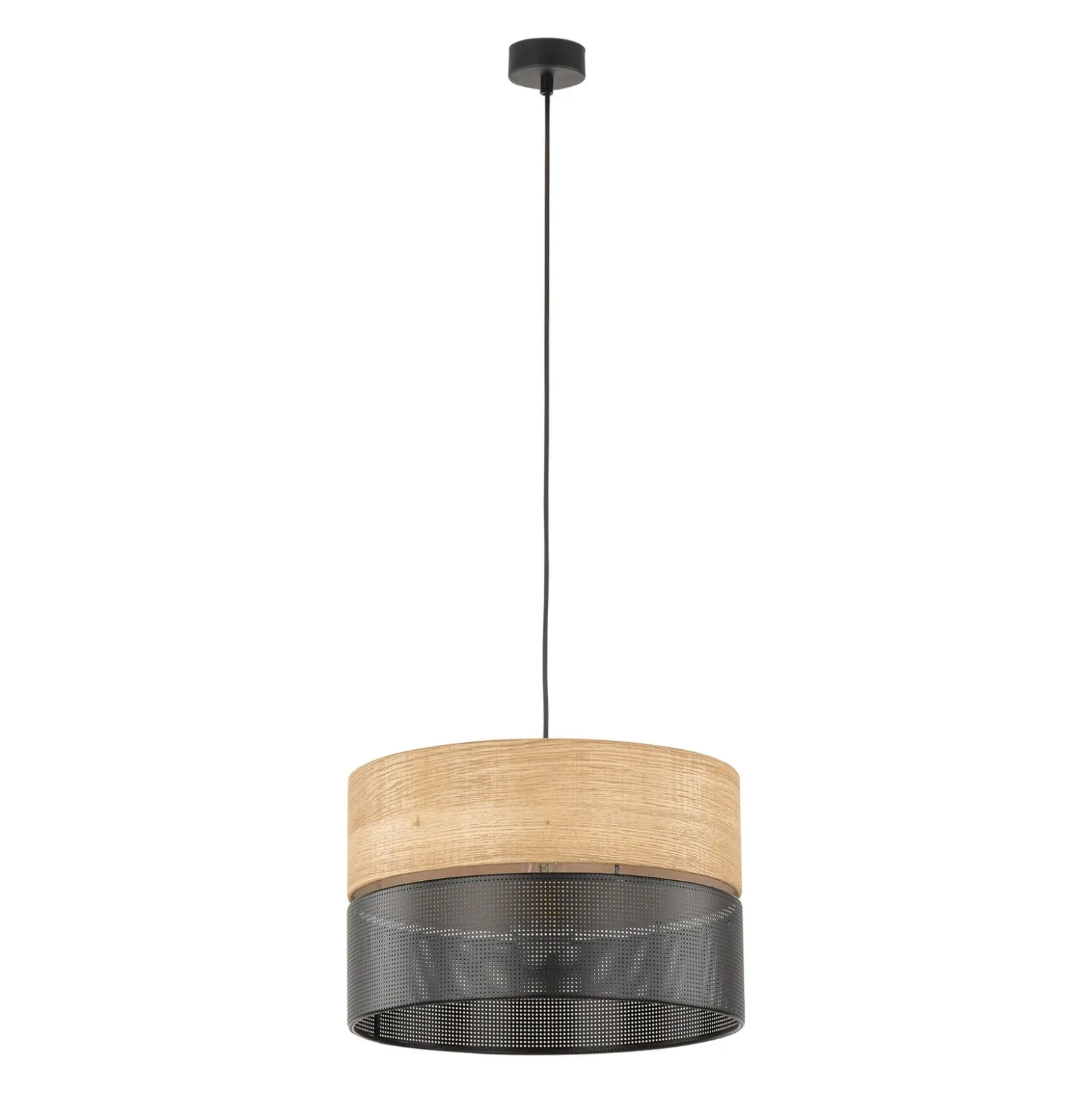 Hängelampe Nicol, schwarz/Holzoptik, Ø 38 cm, 1-flg. 1 x E27
