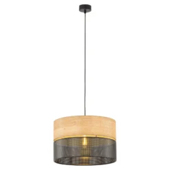 Hängelampe Nicol, schwarz/Holzoptik, Ø 38 cm, 1-flg. 1 x E27