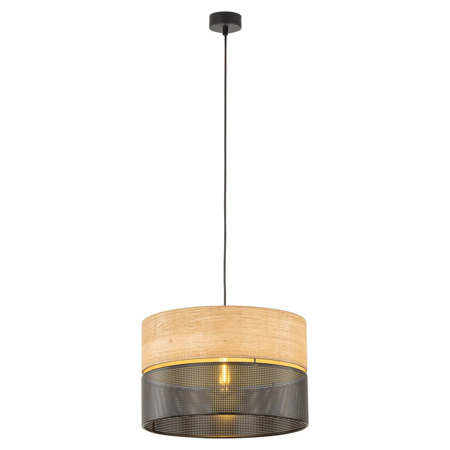 Hängelampe Nicol, schwarz/Holzoptik, Ø 38 cm, 1-flg. 1 x E27