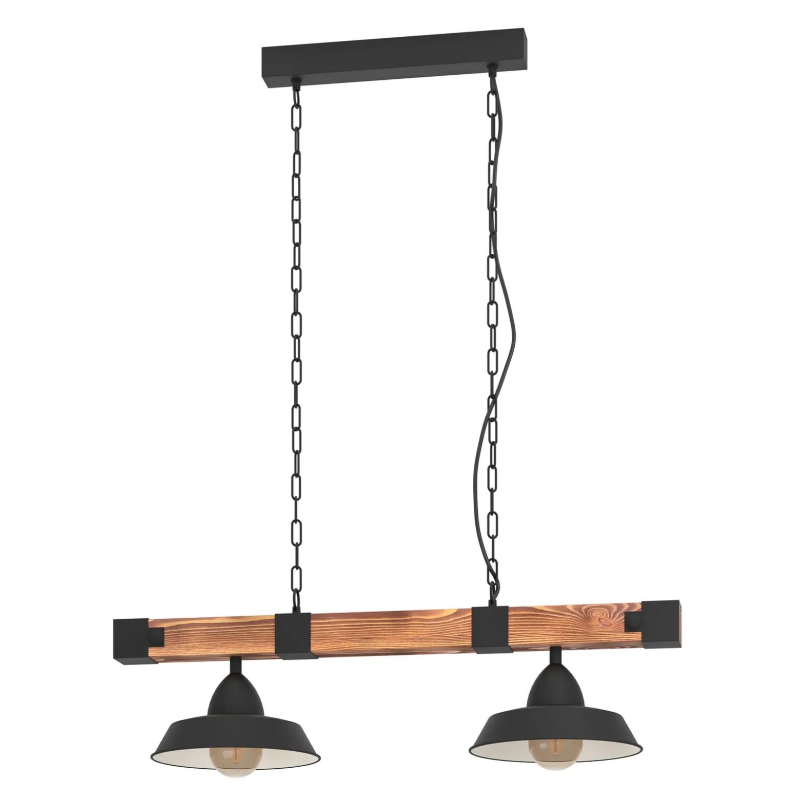 Hängelampe Oldbury, schwarz/holz dunkel, Länge 86 cm, 2-flg.