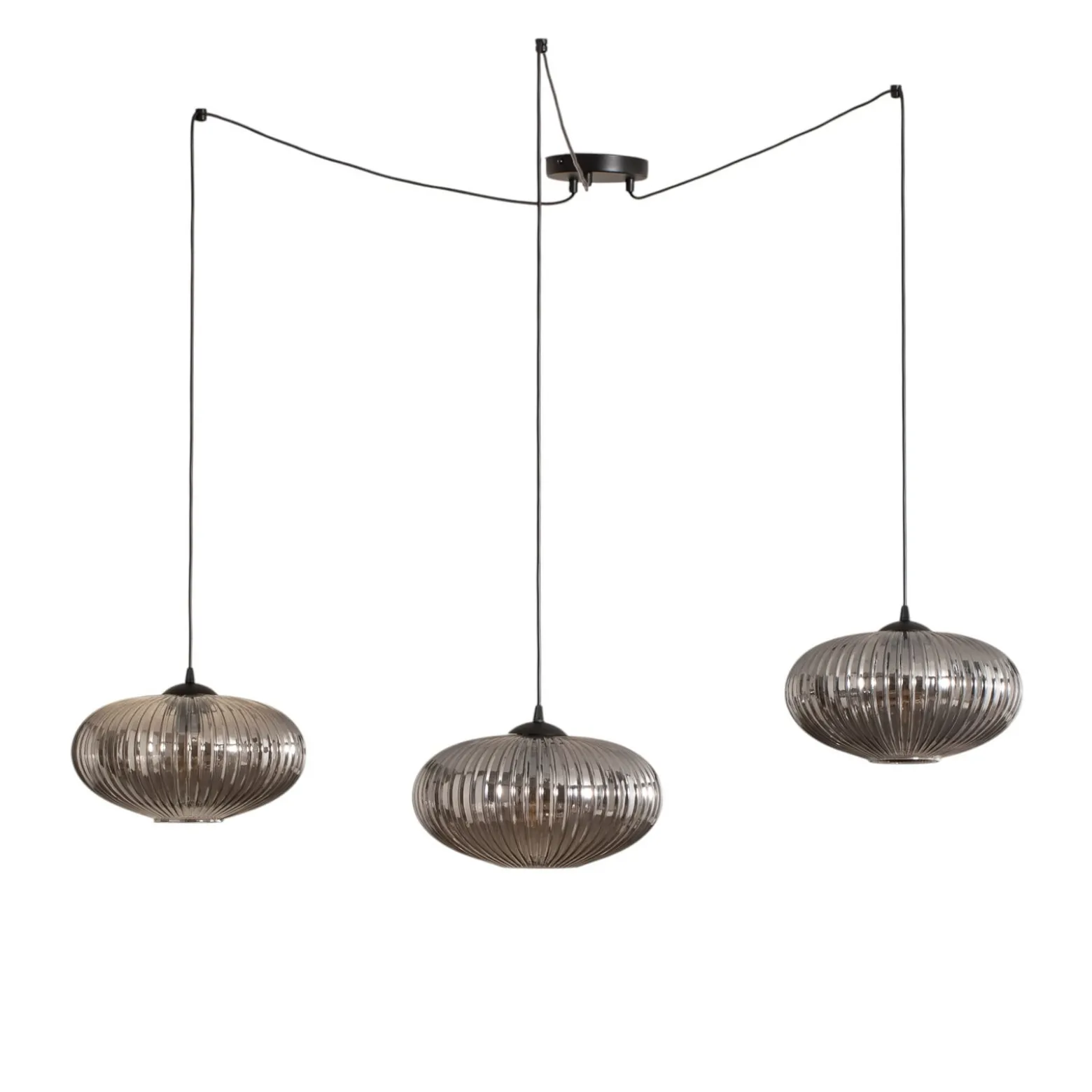 Hängelampe Origo, rauchfarben, dezentral, Glas, 3-flg.