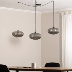 Hängelampe Origo, rauchfarben, dezentral, Glas, 3-flg.