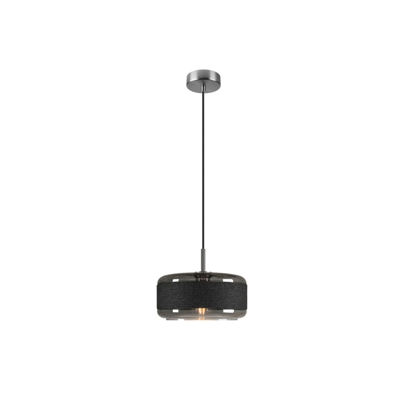 Hängelampe Pantilo Rope 27, schwarz/grau/silber Glas Ø 27 cm