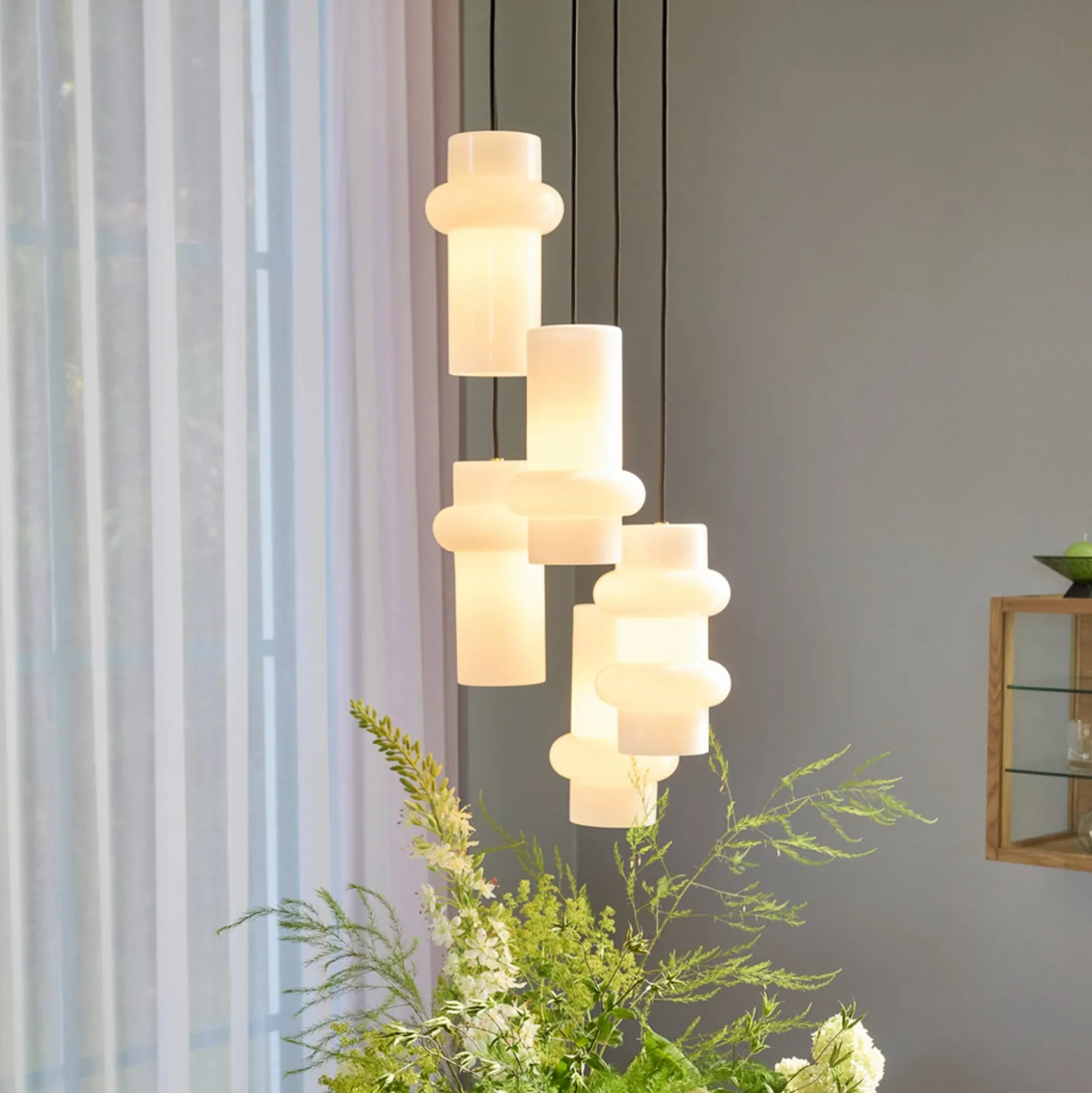 Hängelampe Pilule Double, weiß glänzend, Ø 15 cm, Glas