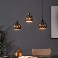 Hängelampe Roccaforte, schwarz/gold, Metall, 75 cm lang, E14