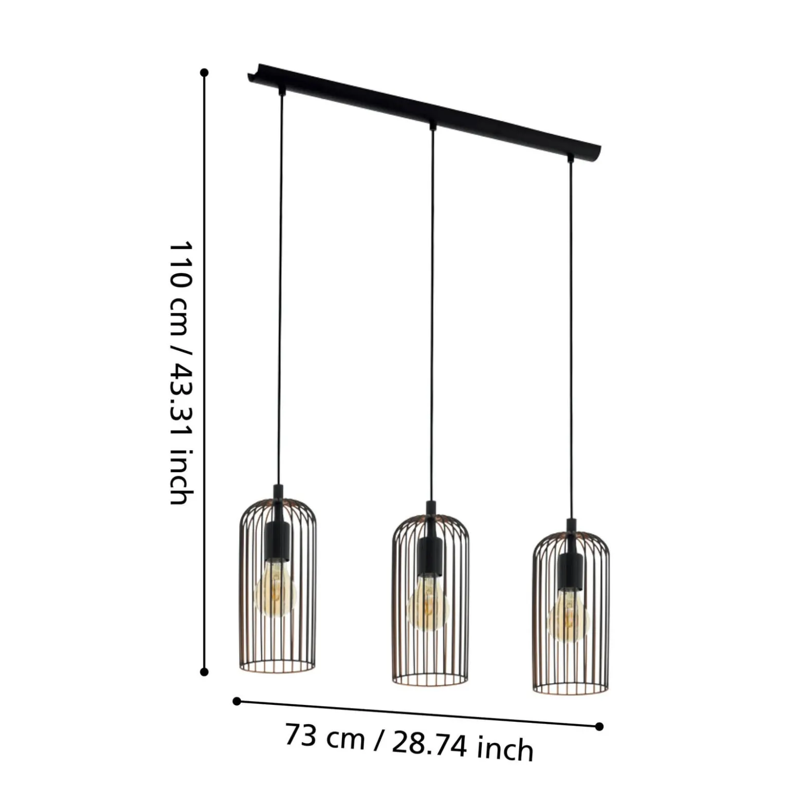 Hängelampe Roccamena, schwarz/kupferfarben, Länge 71 cm