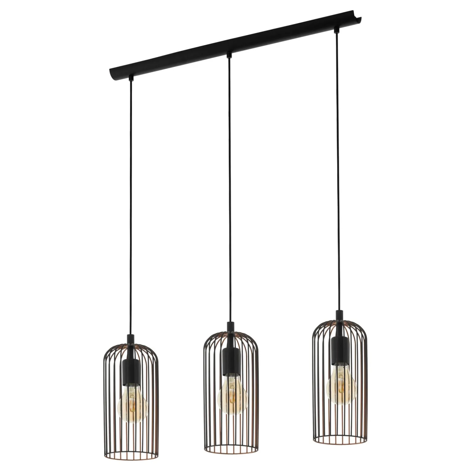 Hängelampe Roccamena, schwarz/kupferfarben, Länge 71 cm