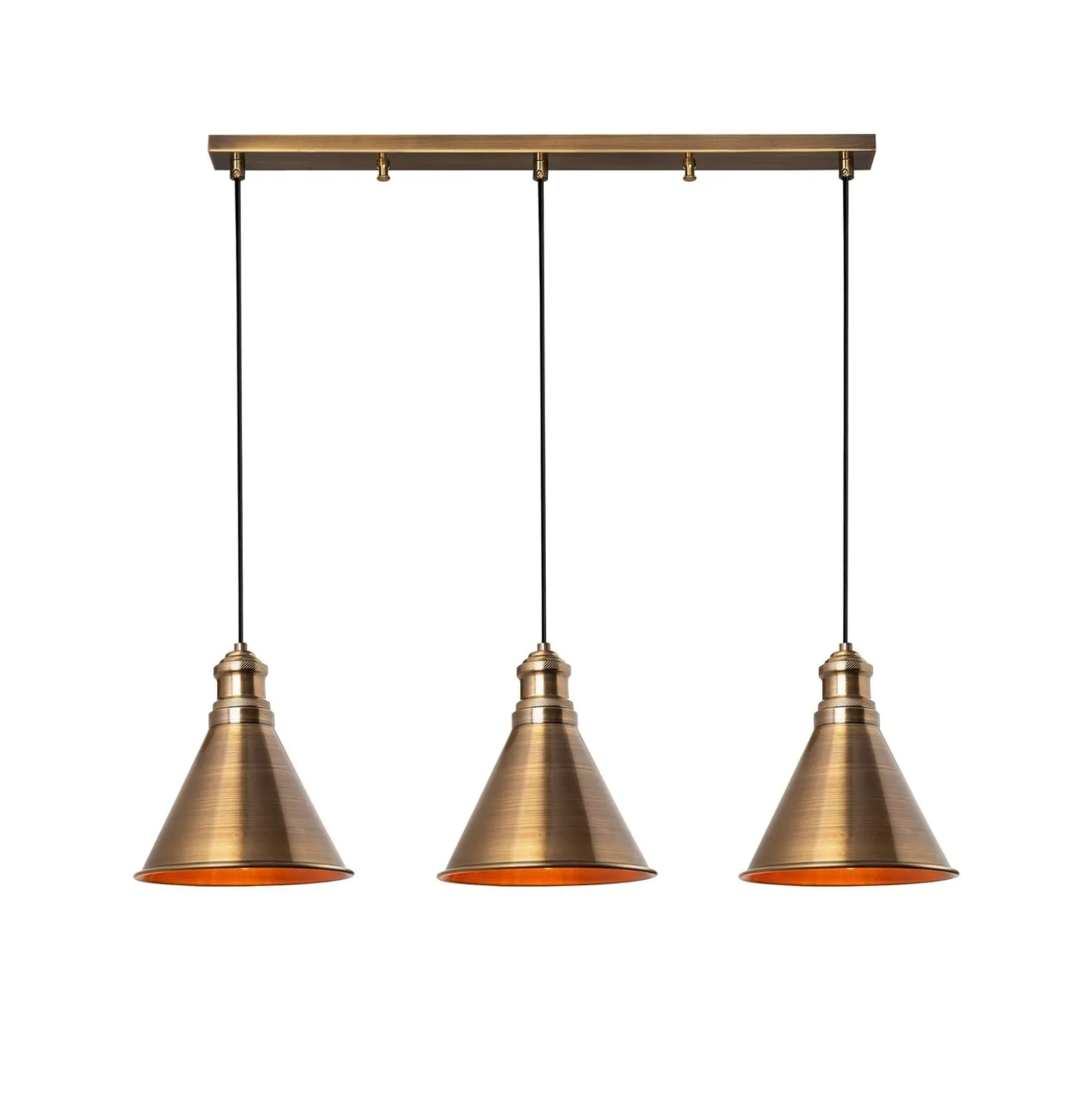 Hängelampe Sivani MR-314, gold antik, Eisen 3-flammig linear