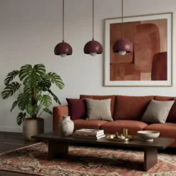 Hängelampe Sool, dunkelrot, Länge 65 cm, 3-flg., Metall, E27