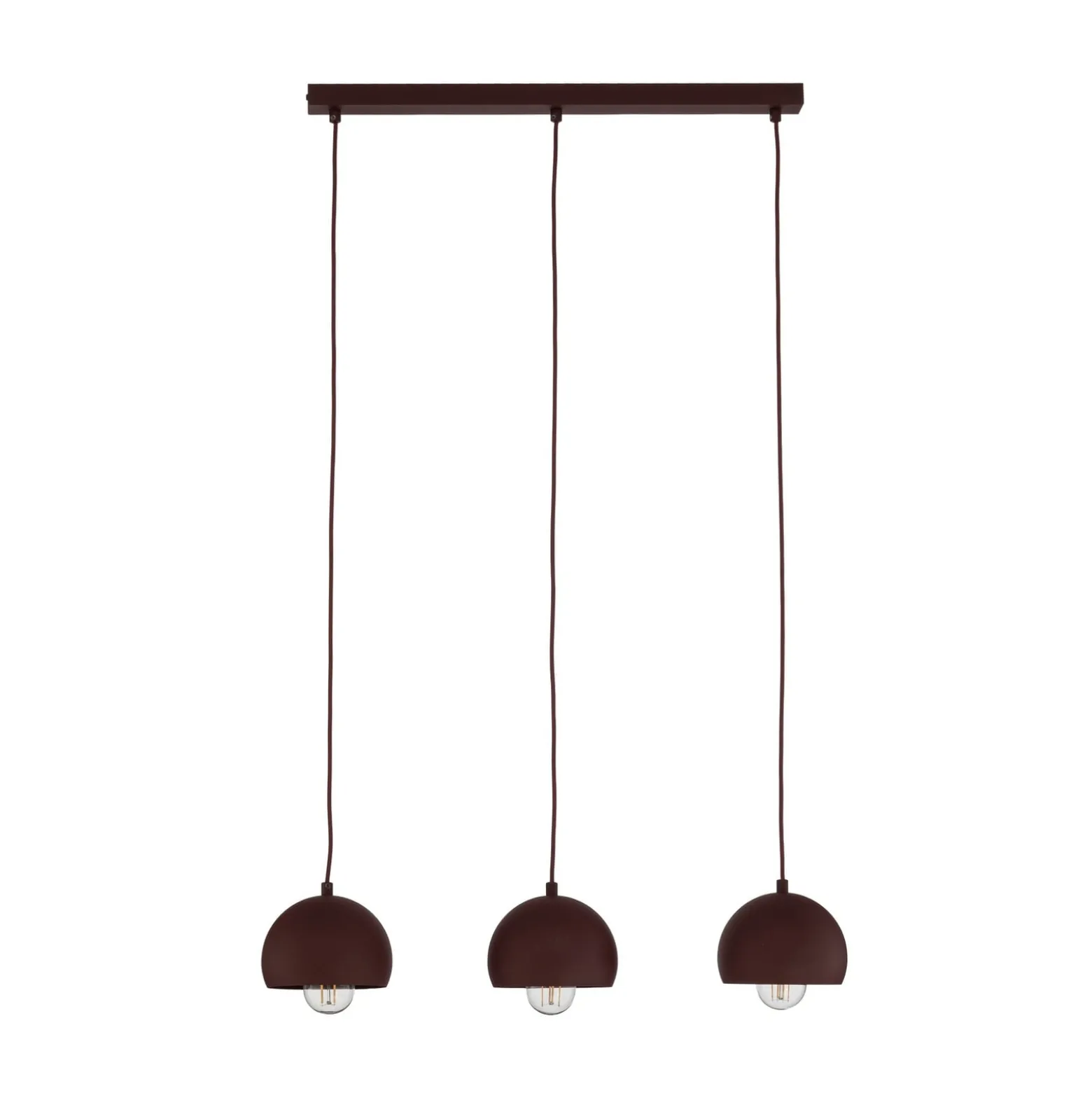 Hängelampe Sool, dunkelrot, Länge 65 cm, 3-flg., Metall, E27