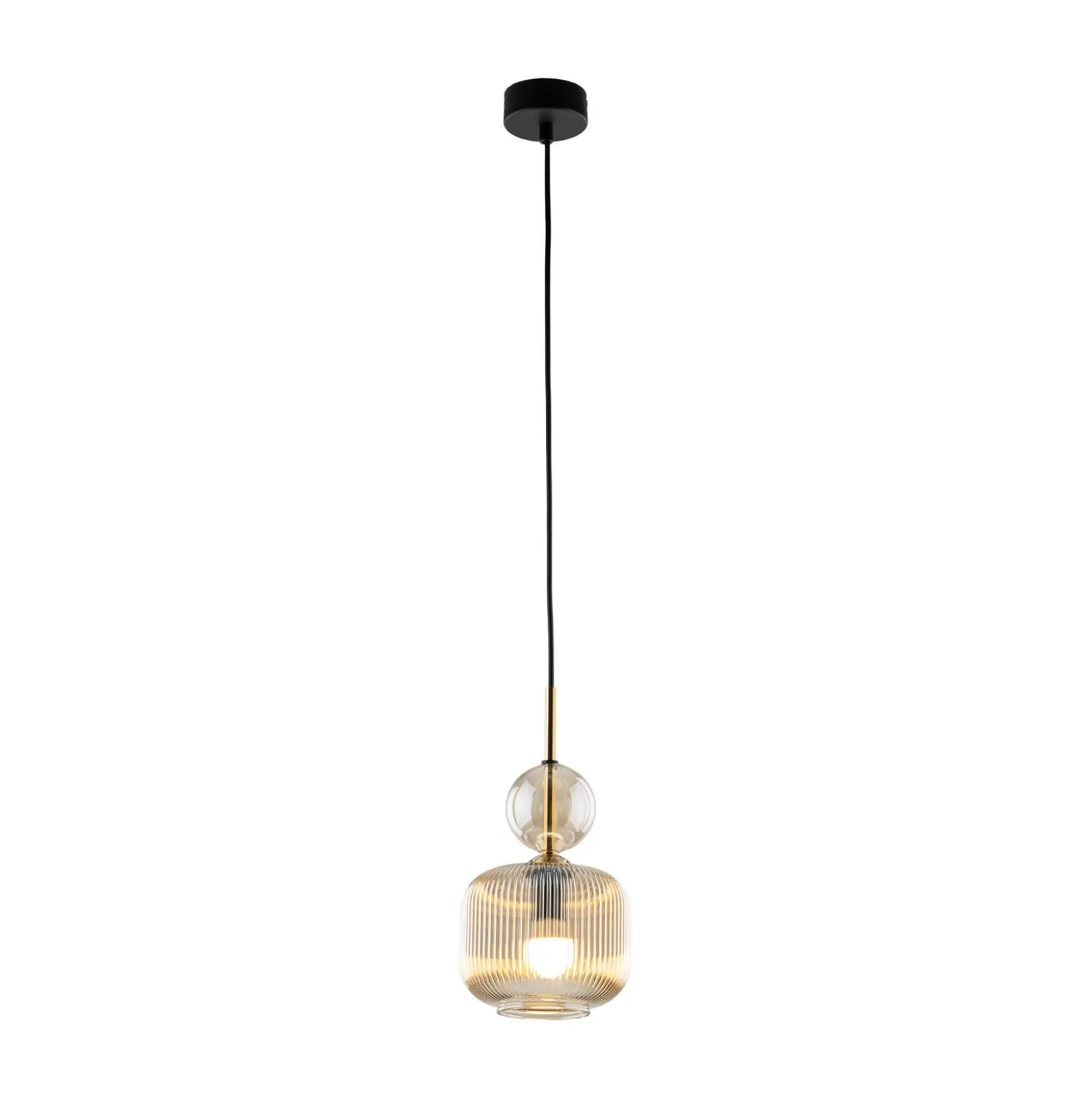 Hängelampe Sophia, cognac/schwarz, Glas, Ø 15 cm, E14