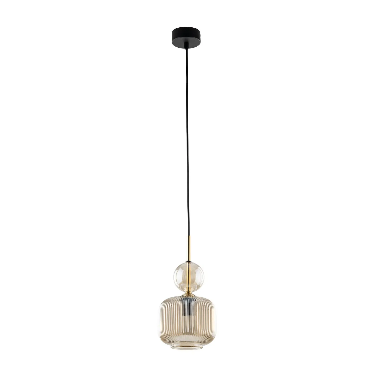 Hängelampe Sophia, cognac/schwarz, Glas, Ø 15 cm, E14