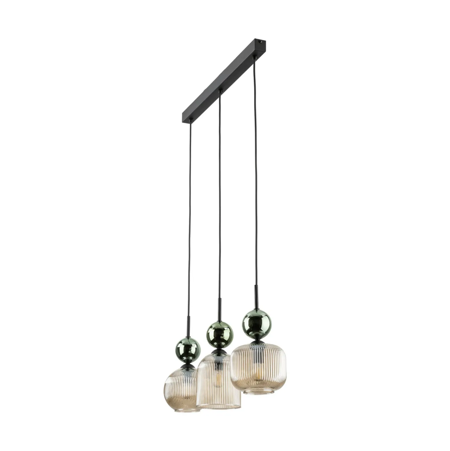 Hängelampe Sophia, 3-flammig, cognac/grün, 65 cm lang, E14
