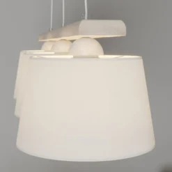 Hängelampe Sweden, altweiß/weiß, Textil, Holz, 3-flammig