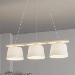 Hängelampe Sweden, altweiß/weiß, Textil, Holz, 3-flammig