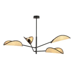 Hängelampe Vene, schwarz/rattanoptik, vierflammig