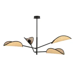 Hängelampe Vene, schwarz/rattanoptik, vierflammig
