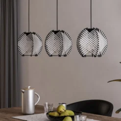 Hängelampe Waverton, schwarz/weiß, Länge 92 cm, Stahl/Stoff