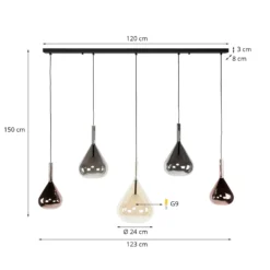 Hängelampe Wings, schwarz/braun/kupfer, 5-flg., G9, Glas