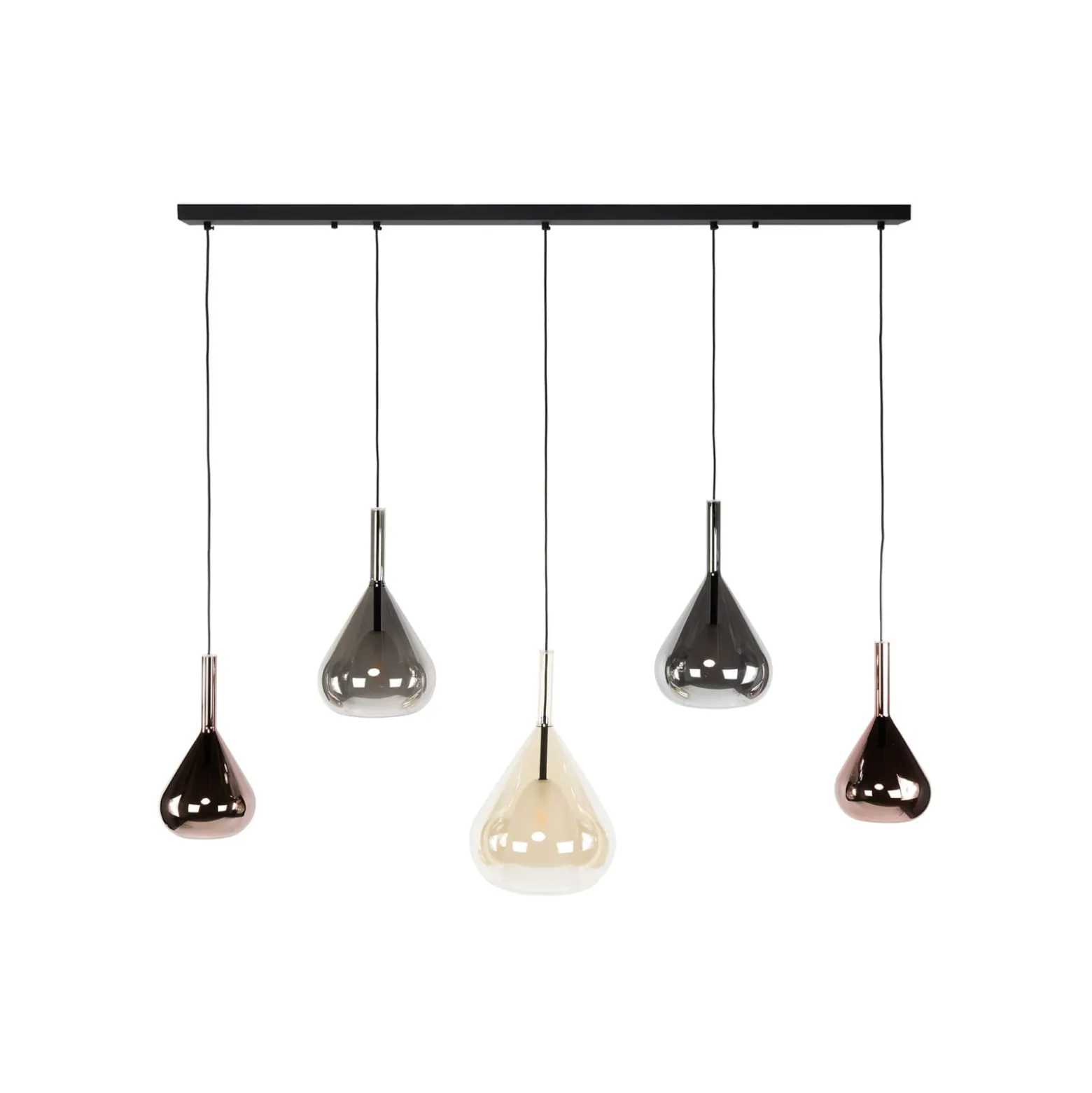 Hängelampe Wings, schwarz/braun/kupfer, 5-flg., G9, Glas