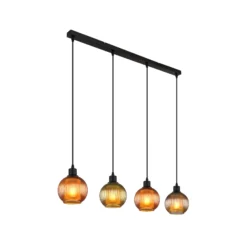 Hängelampe Zumba, grün/bronze/petrol, 90 cm, 4flg., Glas