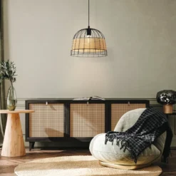 Hängeleuchte Anwick aus Stahl/Rattan, Ø 37 cm