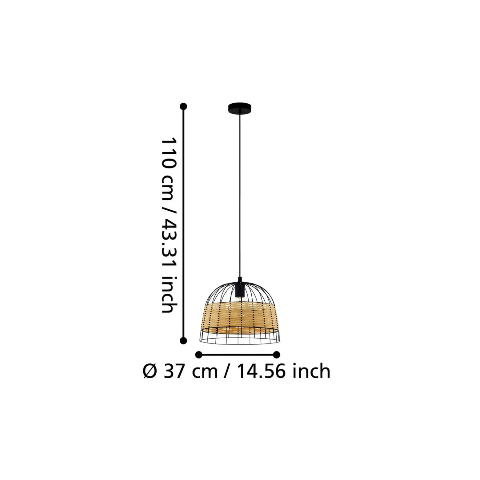 Hängeleuchte Anwick aus Stahl/Rattan, Ø 37 cm