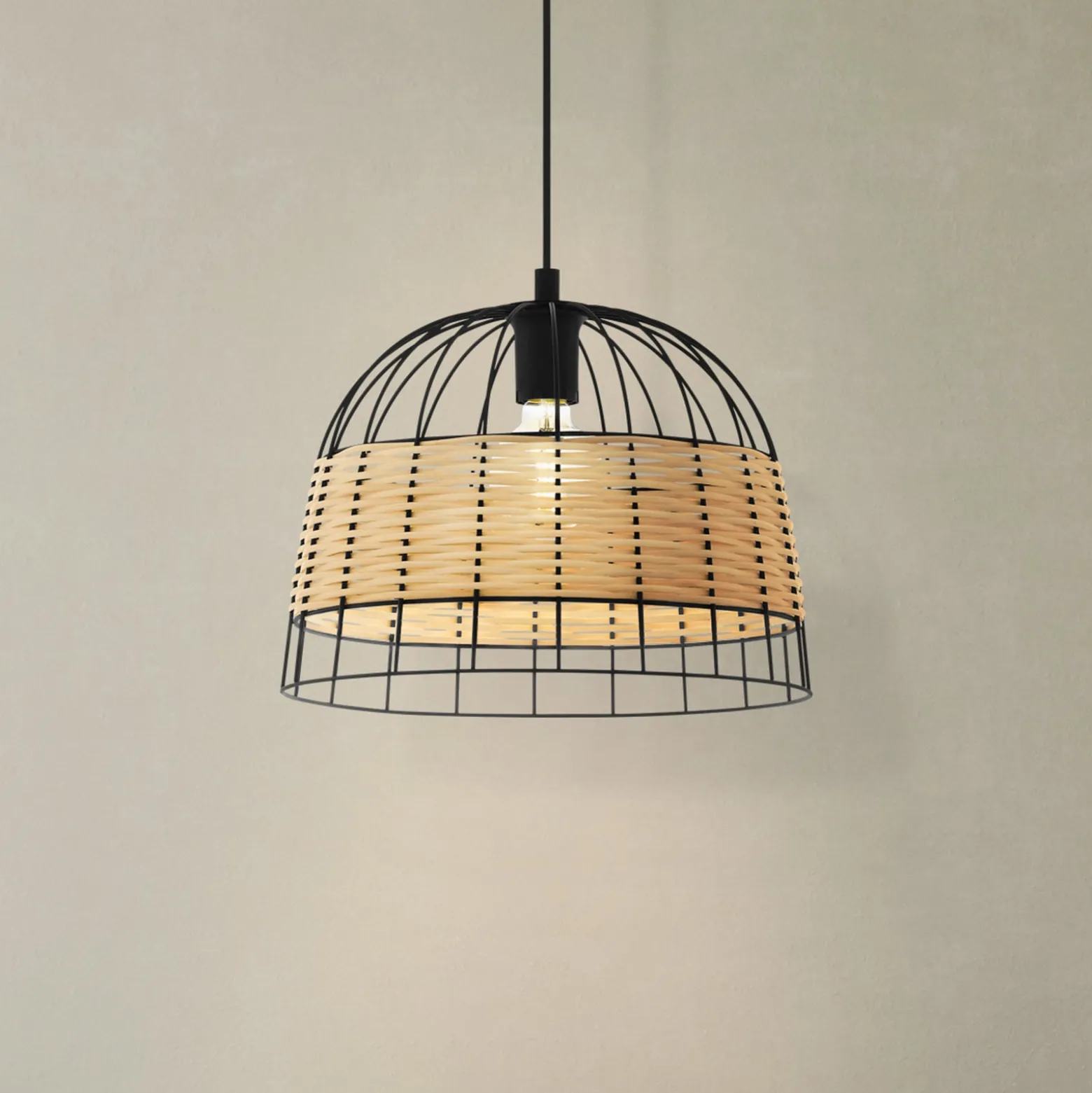 Hängeleuchte Anwick aus Stahl/Rattan, Ø 37 cm