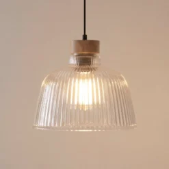 Hängeleuchte Asta, Eichenholz/Glas, Ø 28 cm, E27