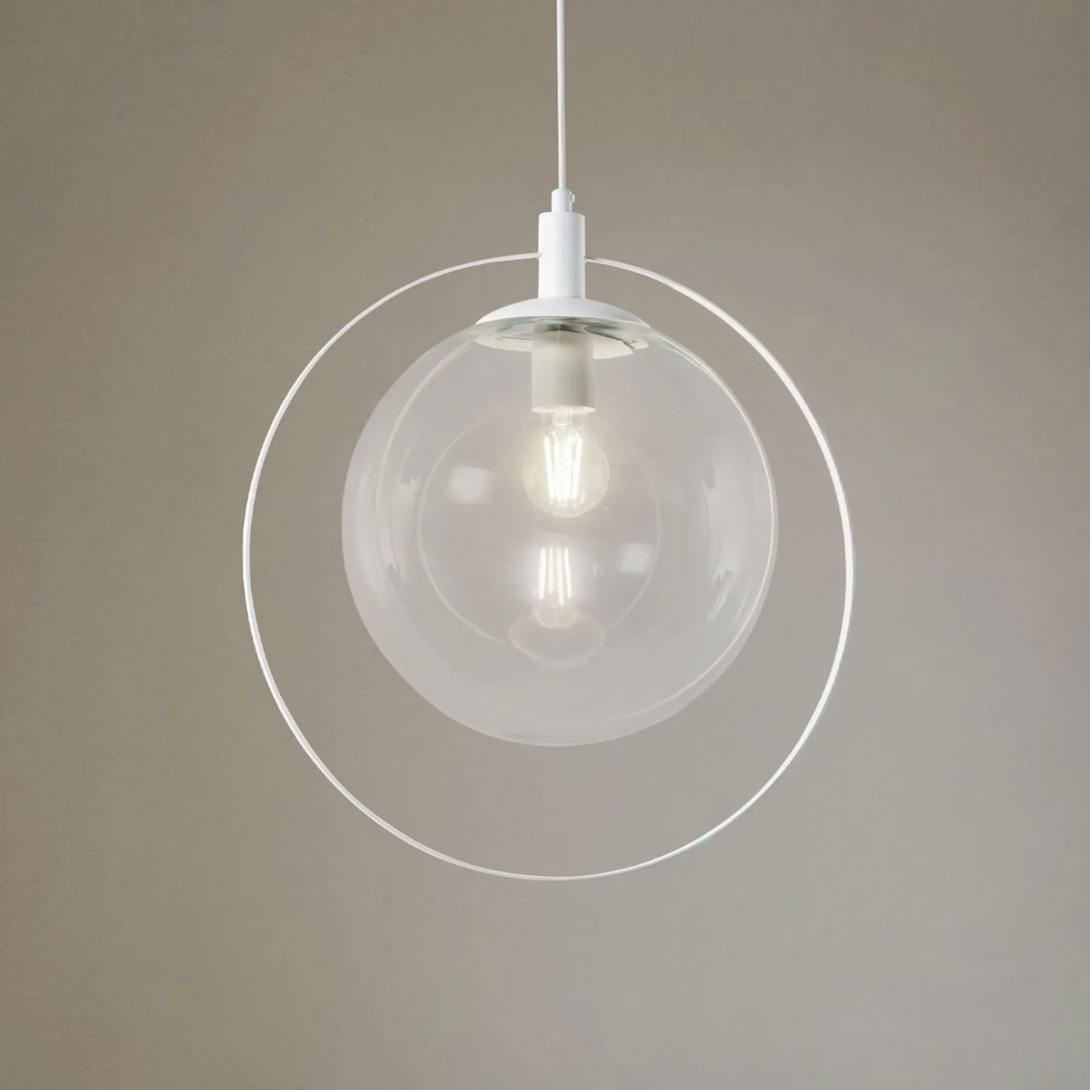 Hängeleuchte Aura, weiß, Metall, Glas, klar, E27