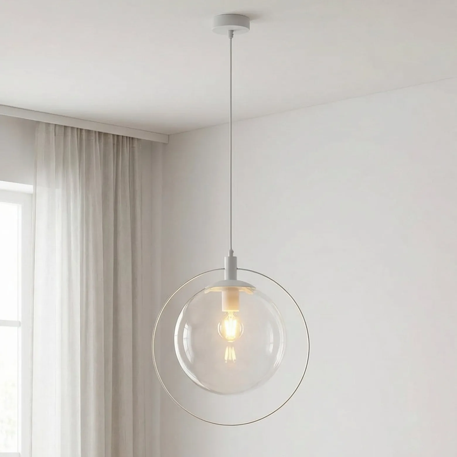 Hängeleuchte Aura, weiß, Metall, Glas, klar, E27