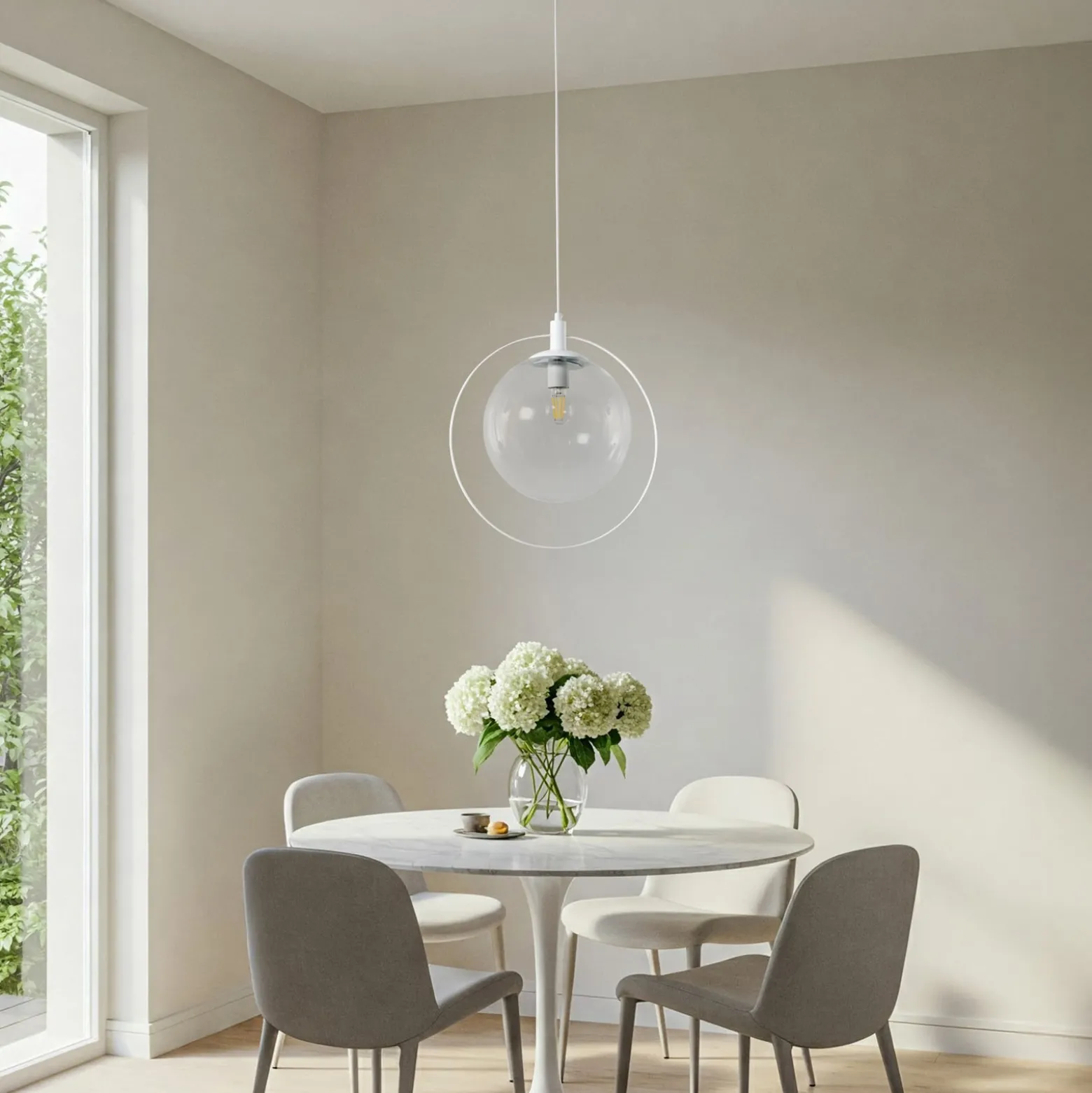 Hängeleuchte Aura, weiß, Metall, Glas, klar, E27