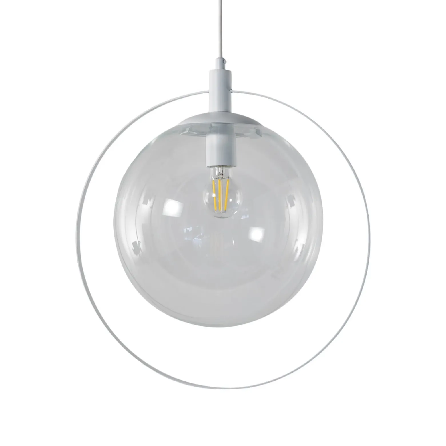 Hängeleuchte Aura, weiß, Metall, Glas, klar, E27