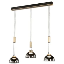 Hängeleuchte Avignon 3-flg. Rauchglas/schwarz/gold