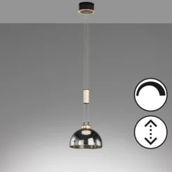Hängeleuchte Avignon 1-flg. Rauchglas/schwarz/gold